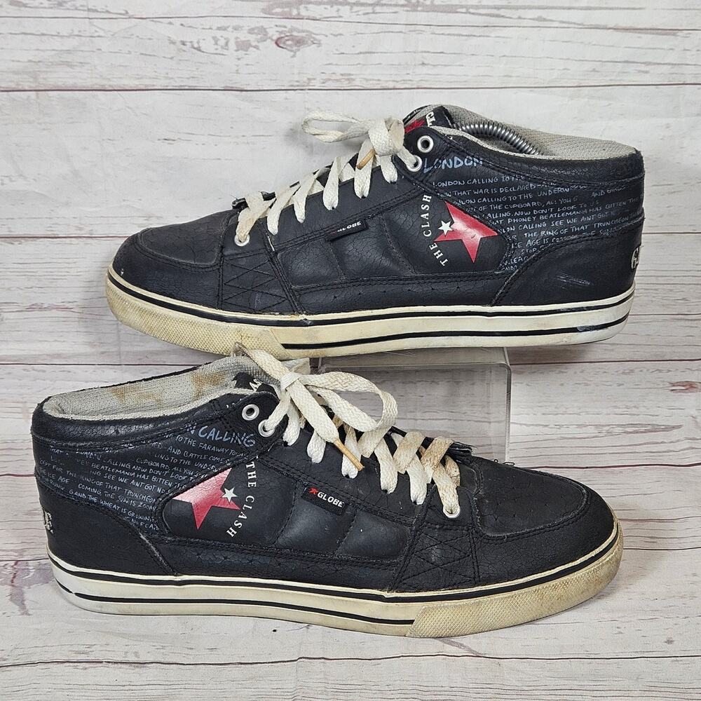 GLOBE The Clash London Calling Men's Black Mid-Top Skate Shoes Sneakers Size 12